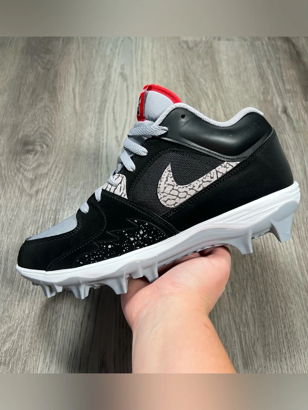 New Mens Air Jordan Stadium 90 TD Black Cement Football Cleats HQ0210-060 Sz 9